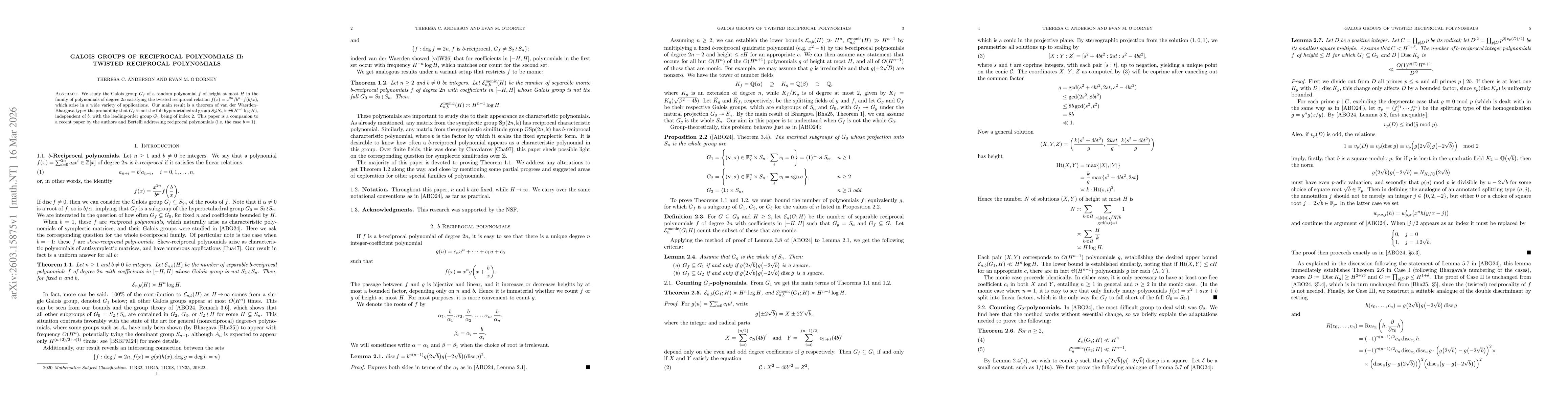 Thumbnail for Galois groups of reciprocal polynomials II: Twisted reciprocal polynomials