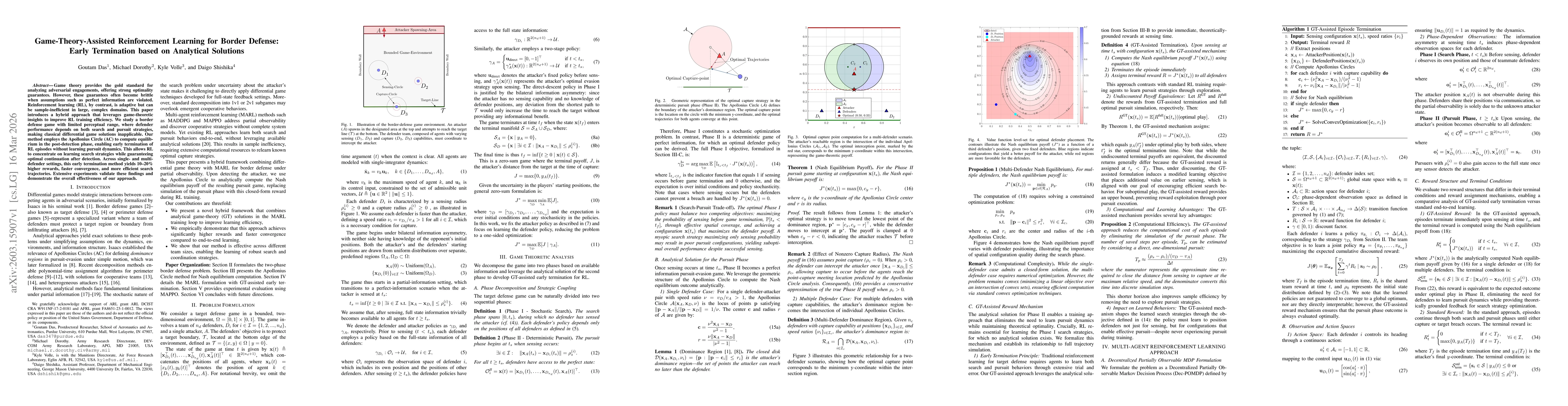 Thumbnail for Game-Theory-Assisted Reinforcement Learning for Border Defense: Early Termination based on Analytical Solutions