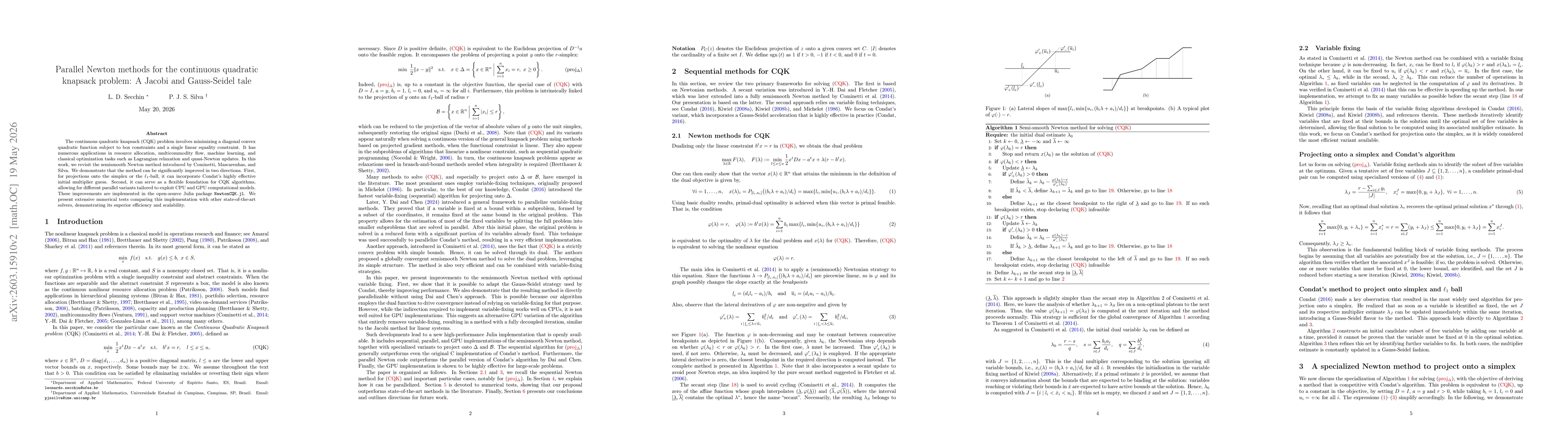 Thumbnail for Parallel Newton methods for the continuous quadratic knapsack problem: A Jacobi and Gauss-Seidel tale
