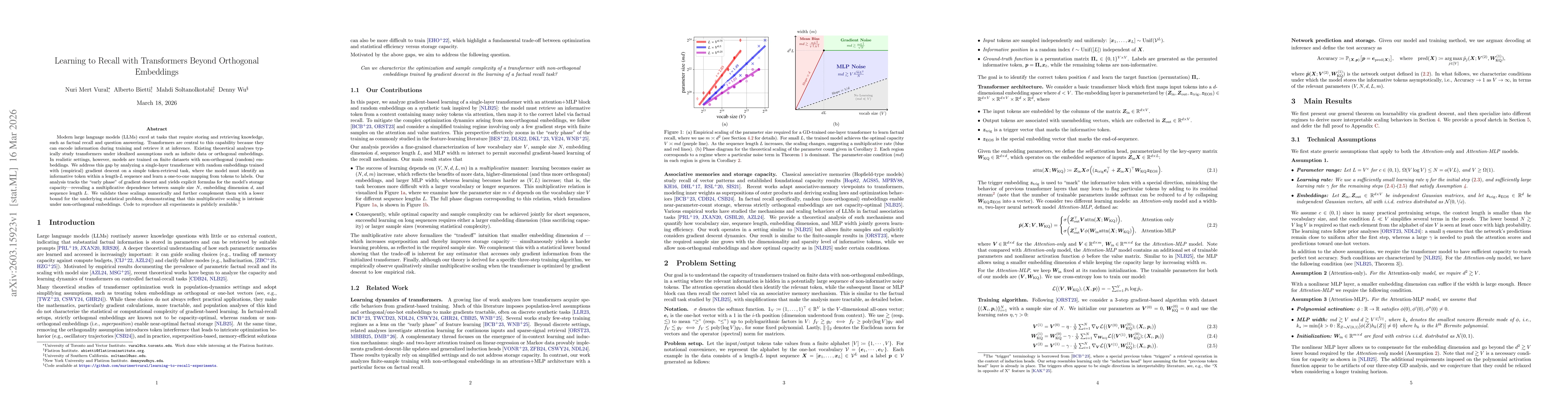 Thumbnail for Learning to Recall with Transformers Beyond Orthogonal Embeddings