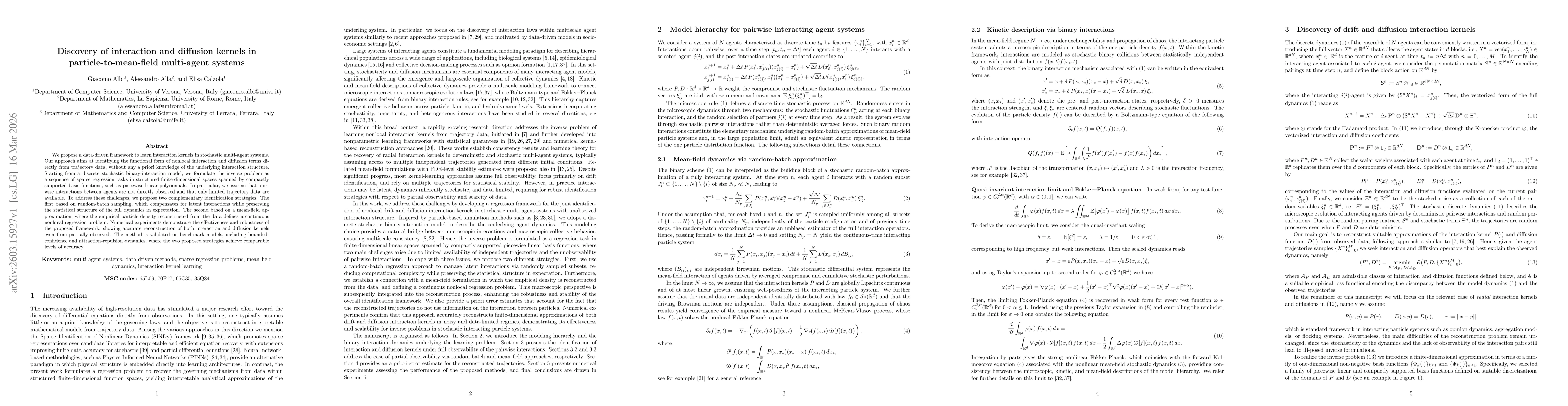 Thumbnail for Discovery of interaction and diffusion kernels in particle-to-mean-field multi-agent systems