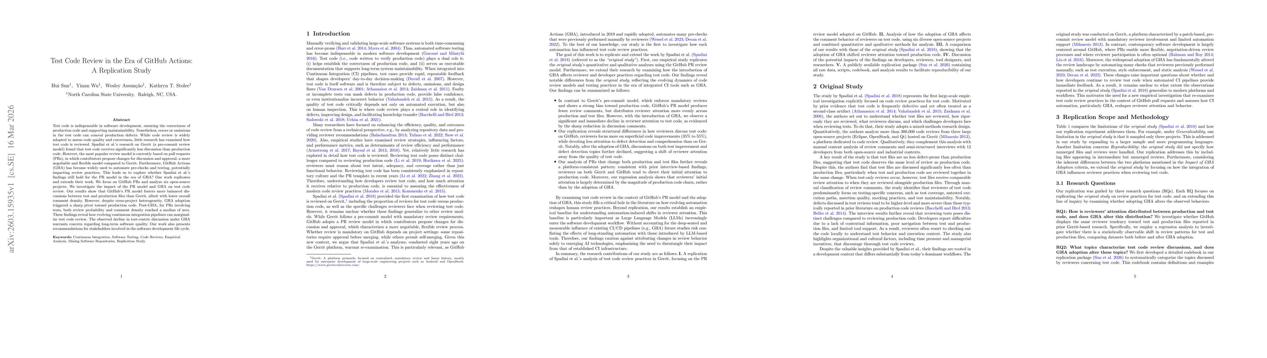 Thumbnail for Test Code Review in the Era of GitHub Actions: A Replication Study