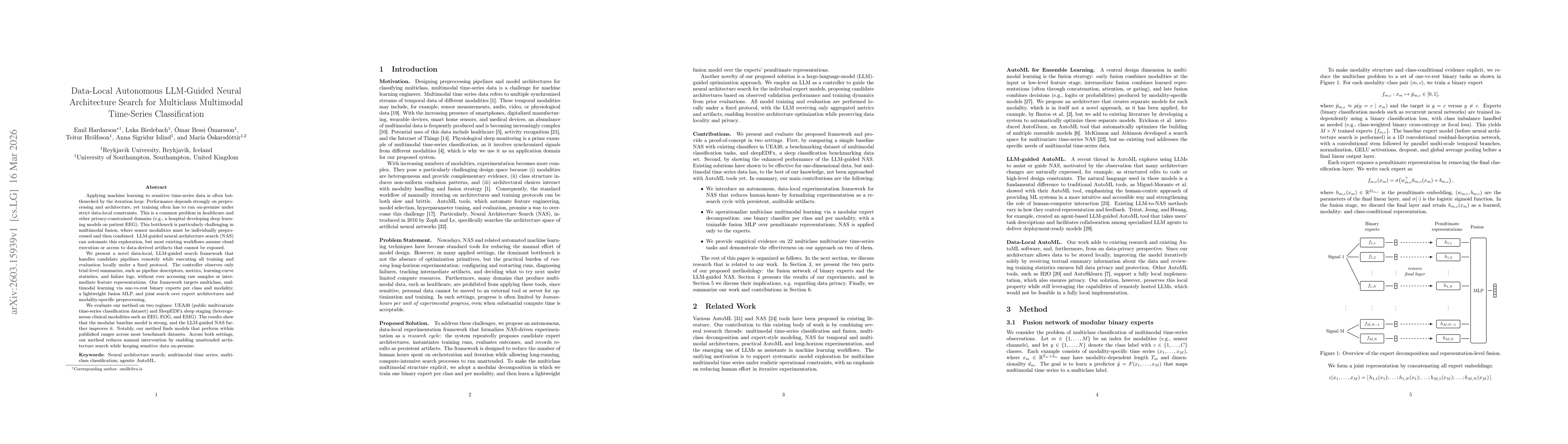 Thumbnail for Data-Local Autonomous LLM-Guided Neural Architecture Search for Multiclass Multimodal Time-Series Classification