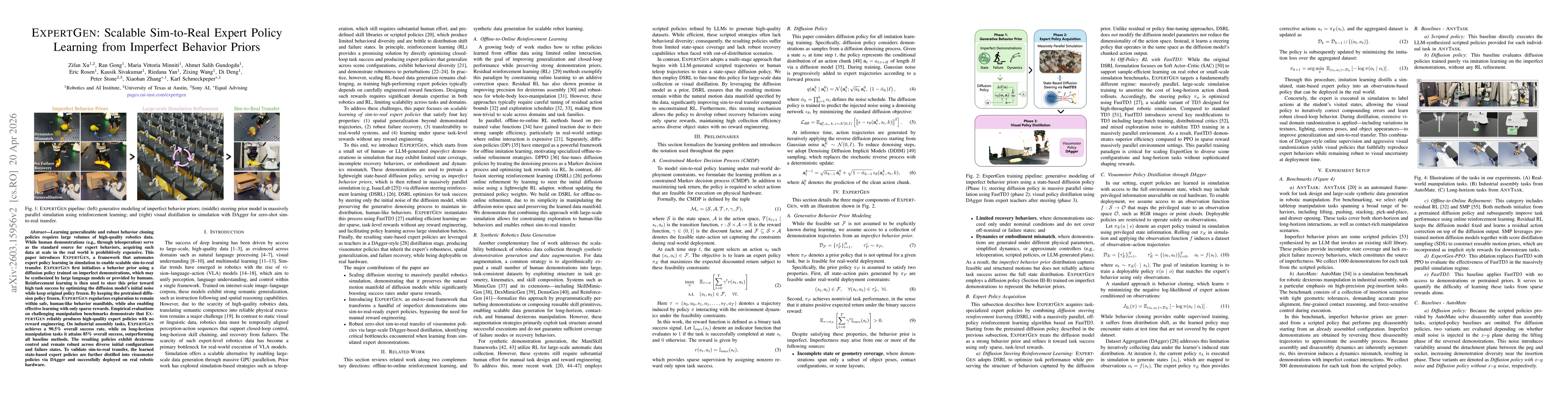 Thumbnail for ExpertGen: Scalable Sim-to-Real Expert Policy Learning from Imperfect Behavior Priors