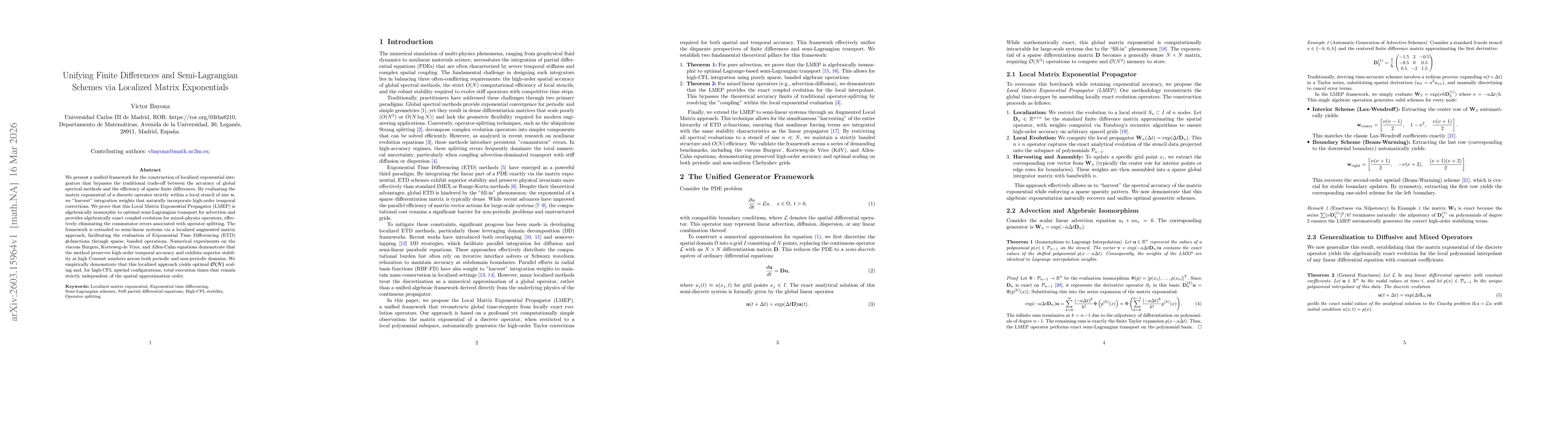 Thumbnail for Unifying Finite Differences and Semi-Lagrangian Schemes via Localized Matrix Exponentials