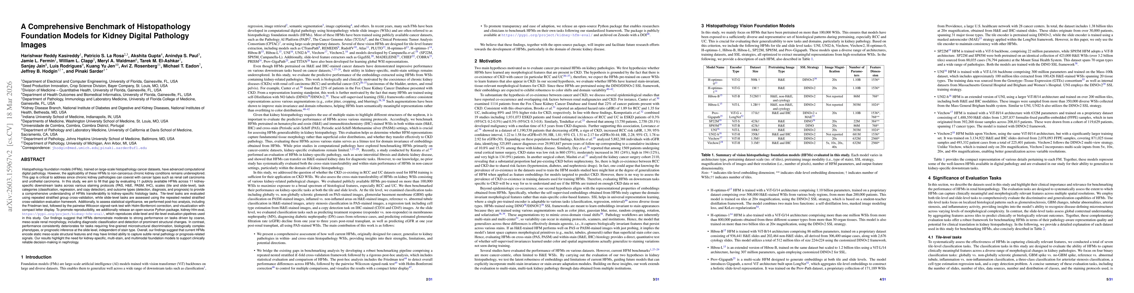 Thumbnail for A Comprehensive Benchmark of Histopathology Foundation Models for Kidney Histopathology