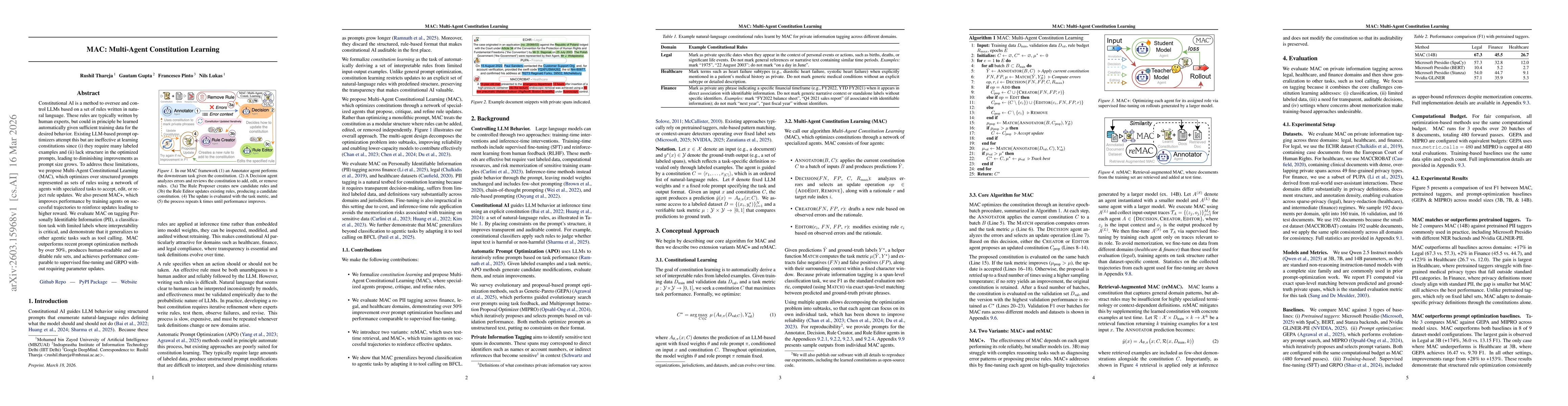 Thumbnail for MAC: Multi-Agent Constitution Learning