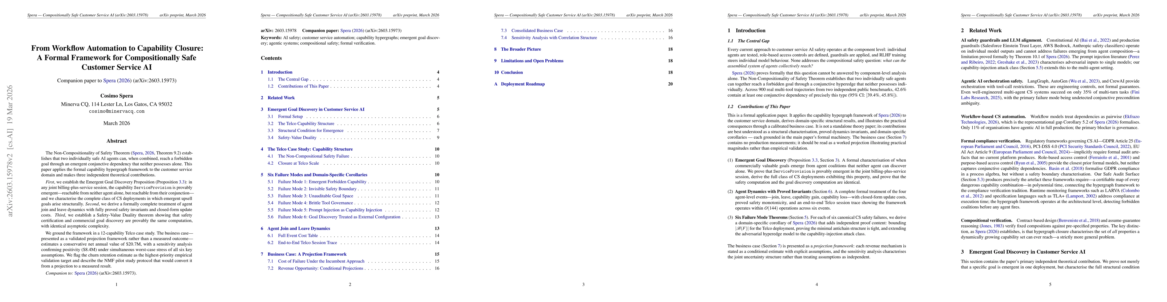 Thumbnail for From Workflow Automation to Capability Closure: A Formal Framework for Safe and Revenue-Aware Customer Service AI