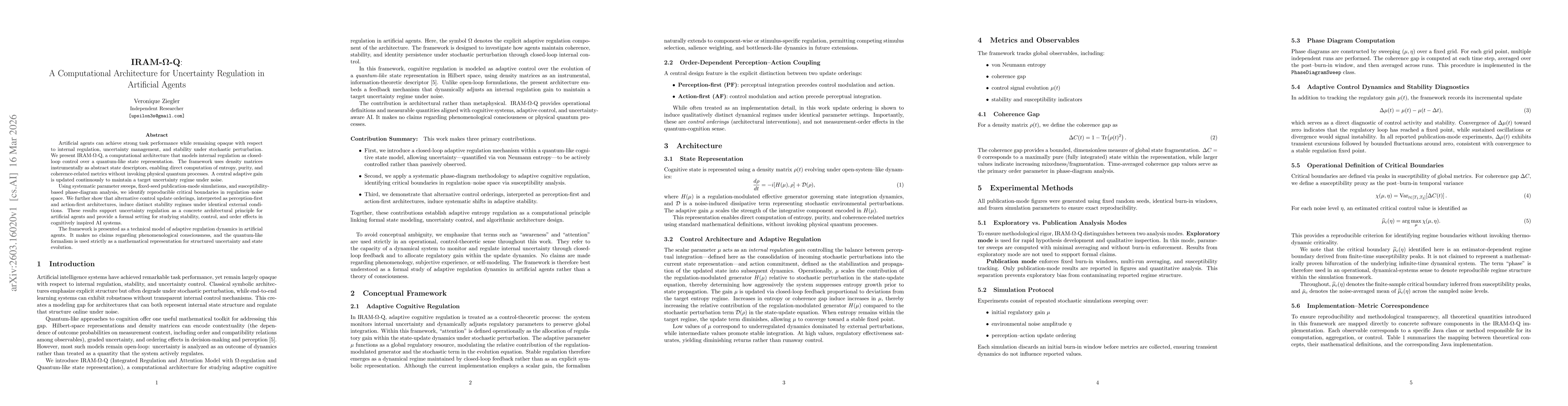 Thumbnail for IRAM-Omega-Q: A Computational Architecture for Uncertainty Regulation in Artificial Agents