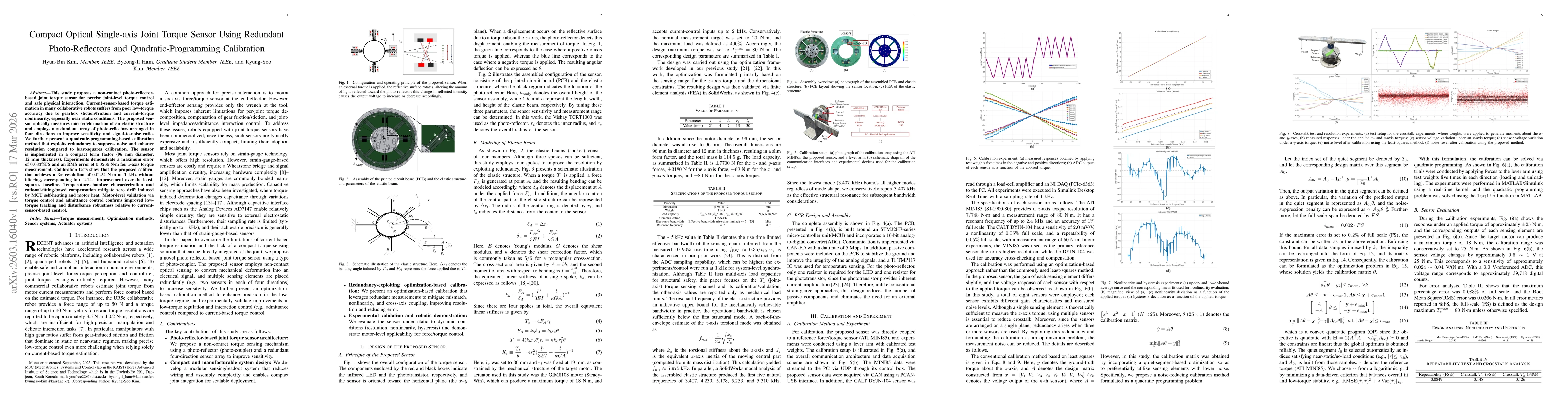 Thumbnail for Compact Optical Single-axis Joint Torque Sensor Using Redundant Photo-Reflectors and Quadratic-Programming Calibration