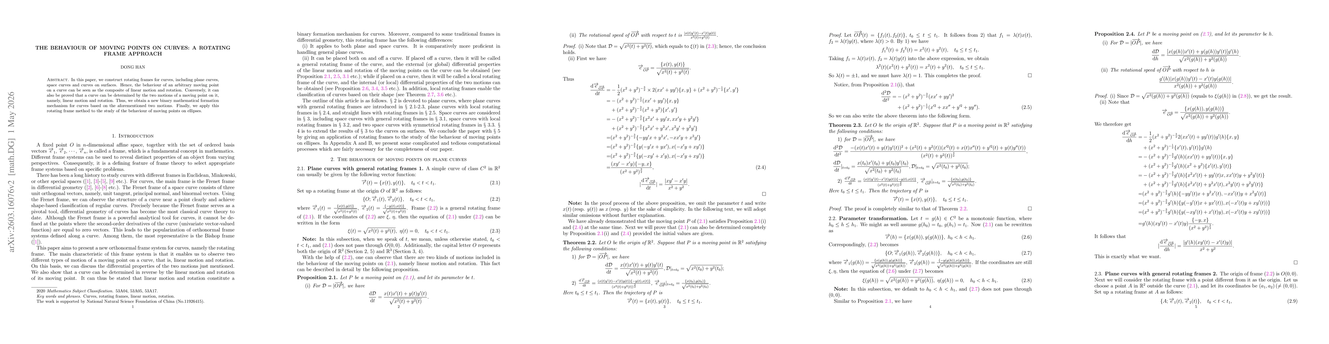 Thumbnail for The behaviour of moving points on curves with rotating frames