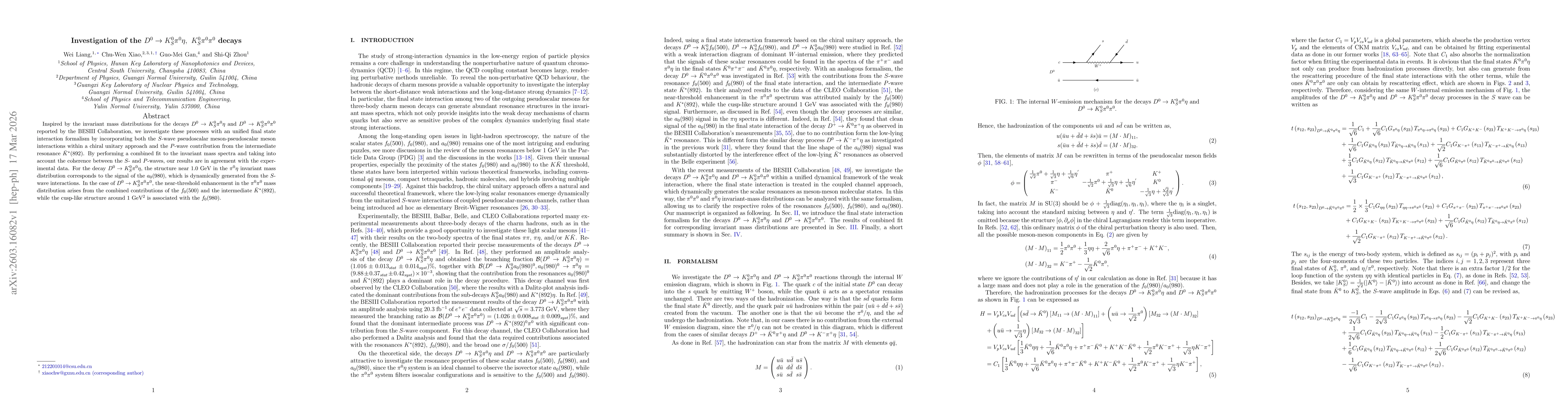Thumbnail for Investigation of the $D^{0} \rightarrow K_S^{0} π^{0} η,\ K_S^{0} π^{0} π^0$ decays