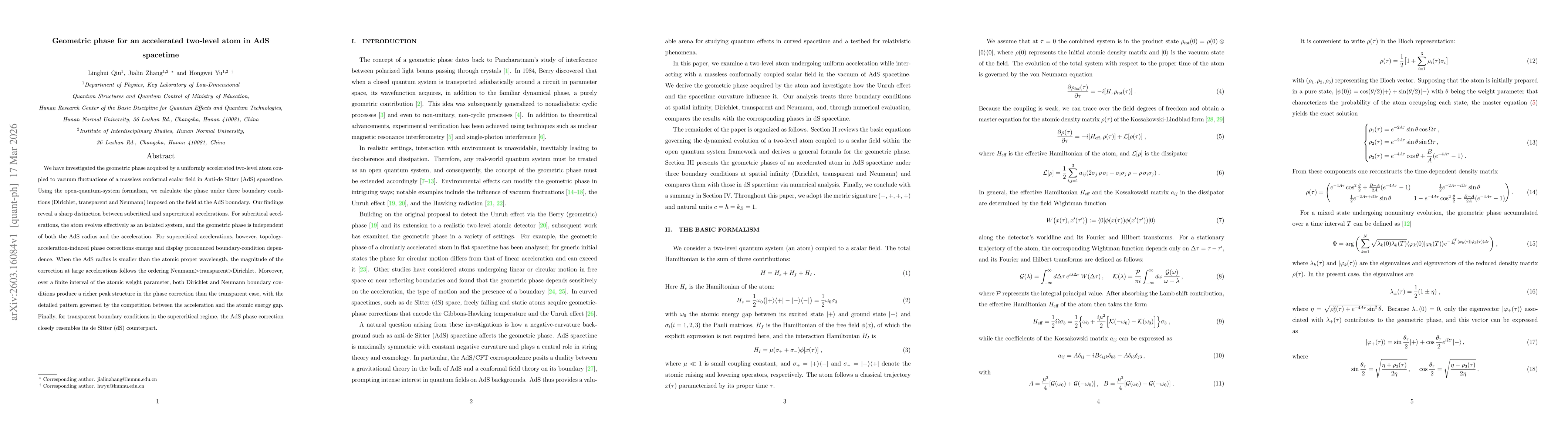 Thumbnail for Geometric phase for an accelerated two-level atom in AdS spacetime