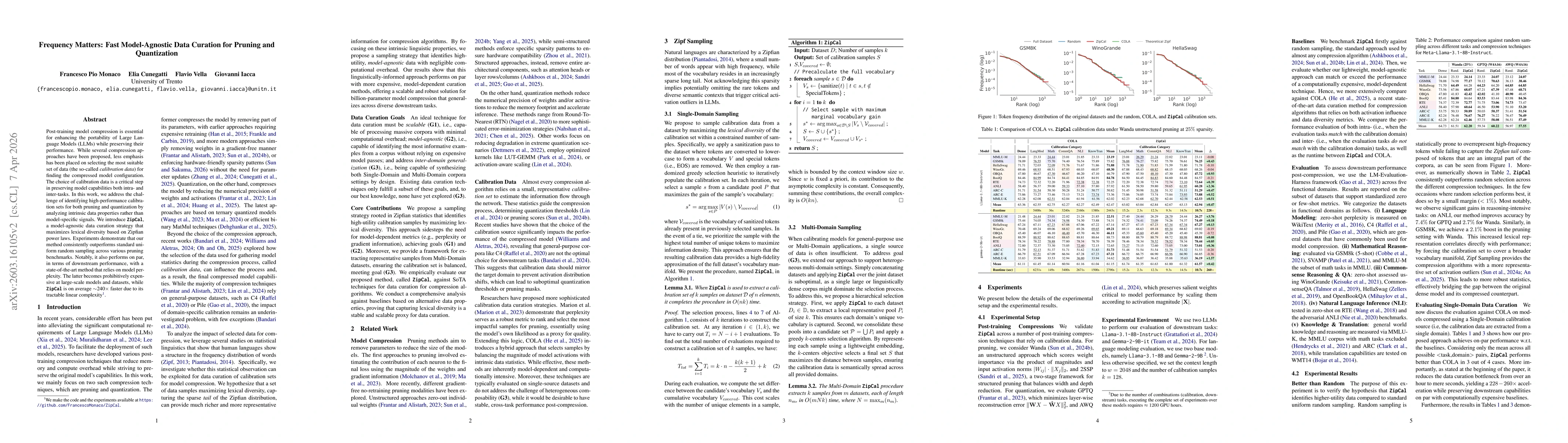 Thumbnail for Frequency Matters: Fast Model-Agnostic Data Curation for Pruning and Quantization