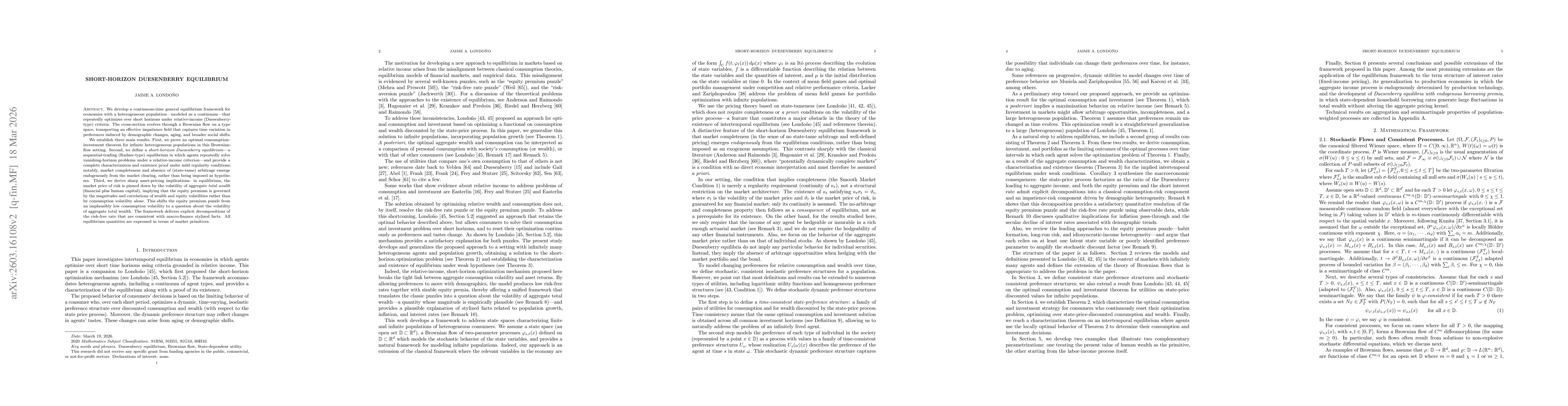 Thumbnail for Short-horizon Duesenberry Equilibrium