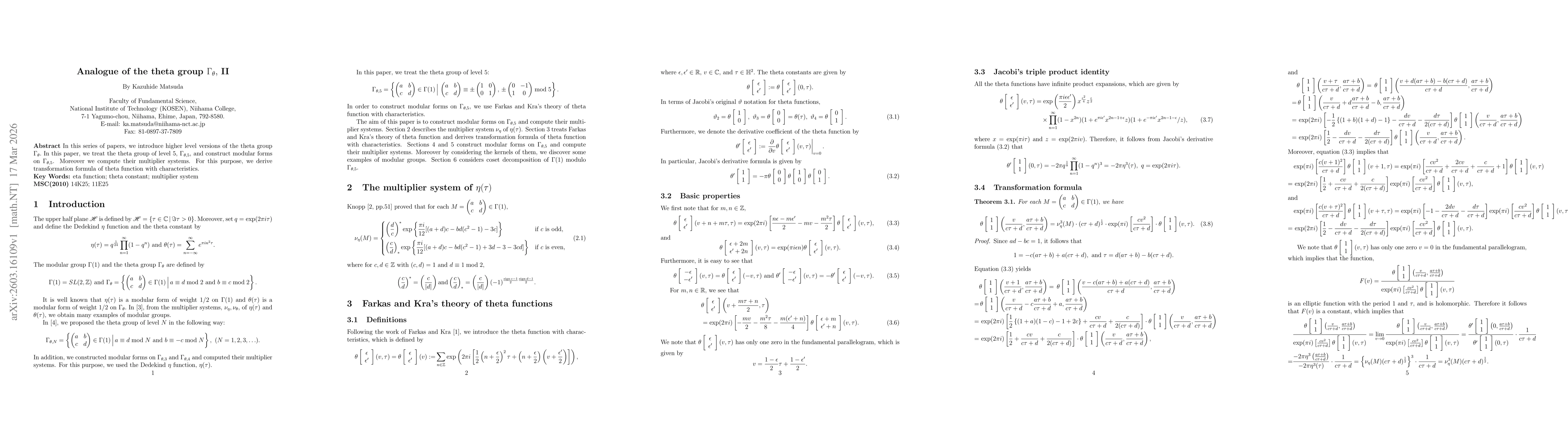 Thumbnail for Analogue of the theta group $Γ_θ,$ II