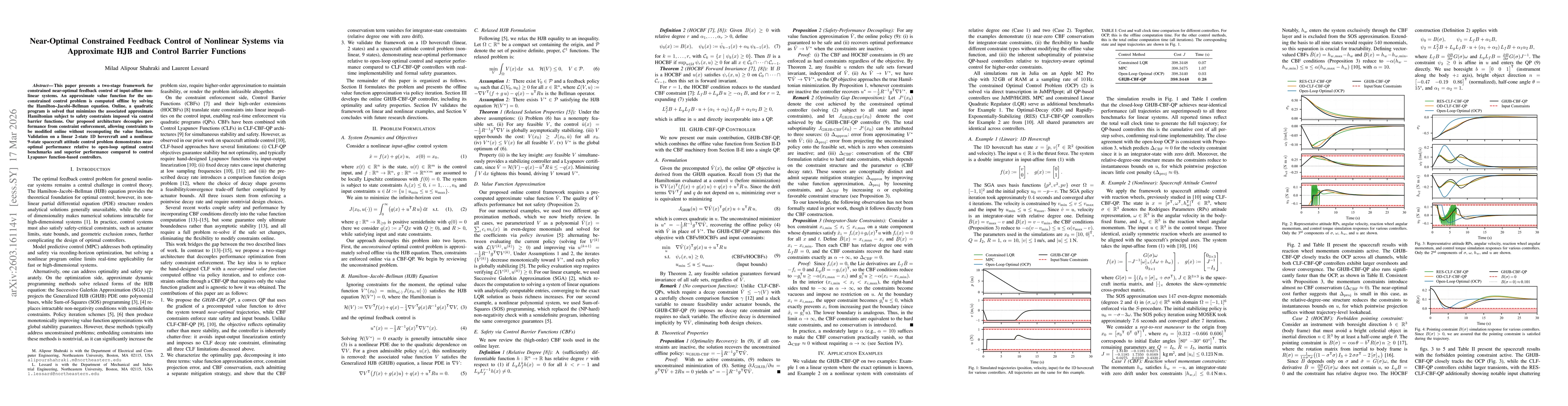 Thumbnail for Near-Optimal Constrained Feedback Control of Nonlinear Systems via Approximate HJB and Control Barrier Functions