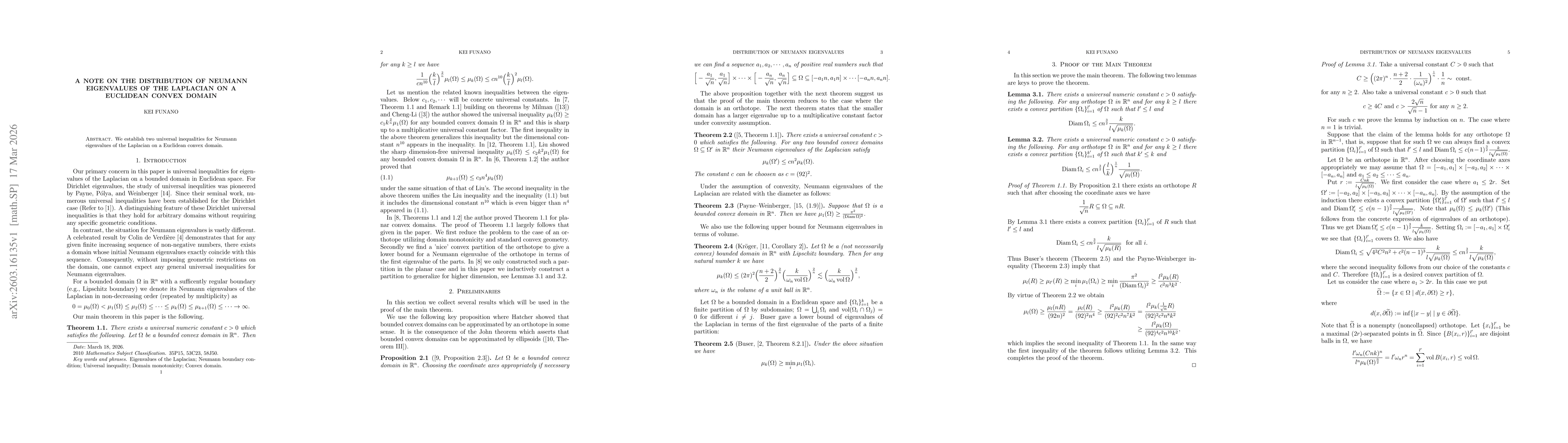 Thumbnail for A note on the distribution of Neumann eigenvalues of the Laplacian on a Euclidean convex domain