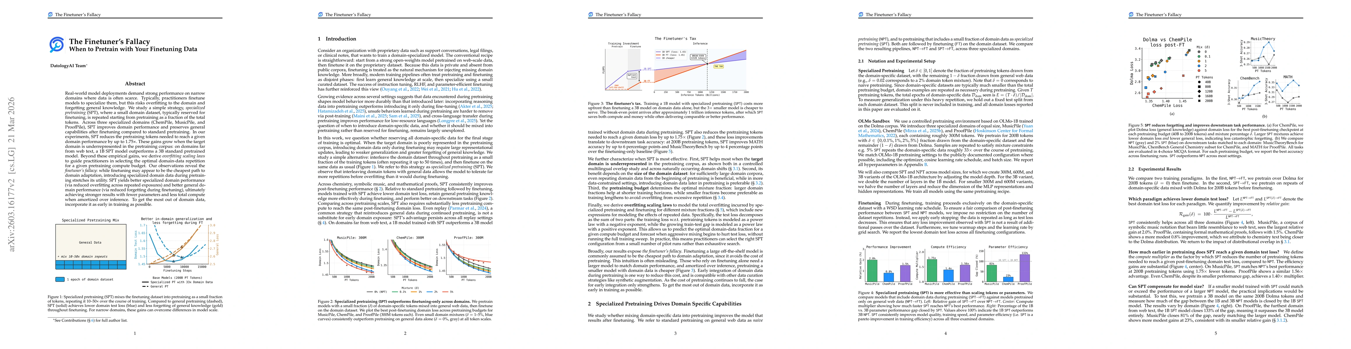 Thumbnail for The Finetuner's Fallacy: When to Pretrain with Your Finetuning Data
