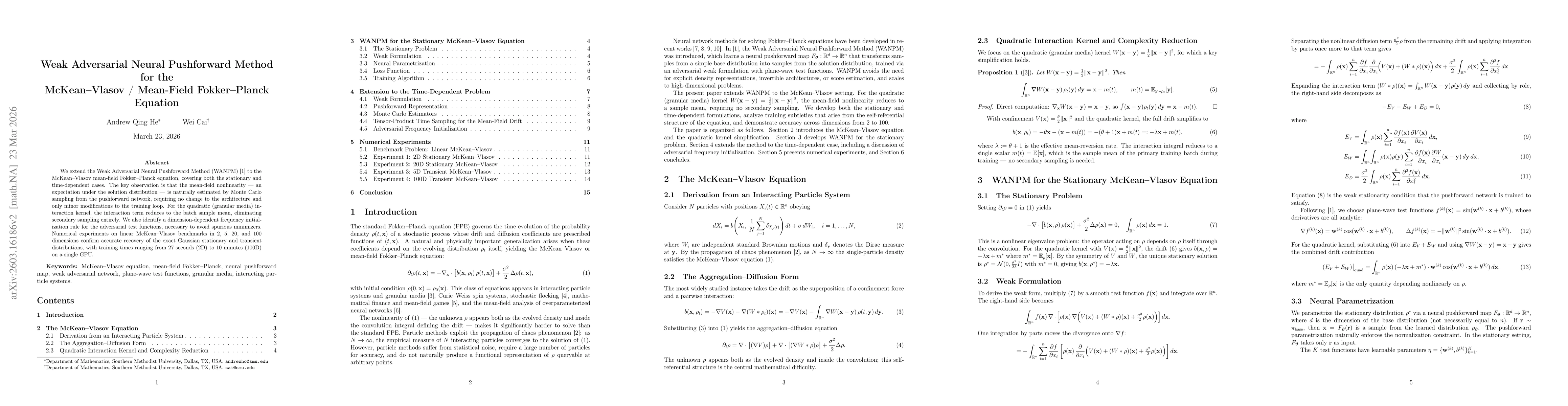 Thumbnail for Weak Adversarial Neural Pushforward Method for the McKean-Vlasov / Mean-Field Fokker-Planck Equation
