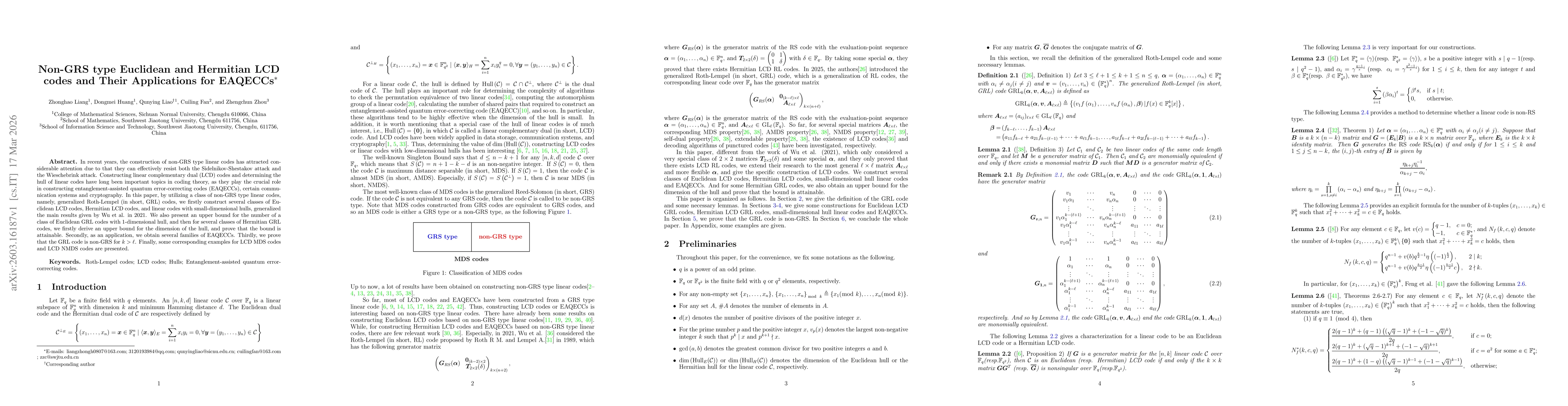 Thumbnail for Non-GRS type Euclidean and Hermitian LCD codes and Their Applications for EAQECCs
