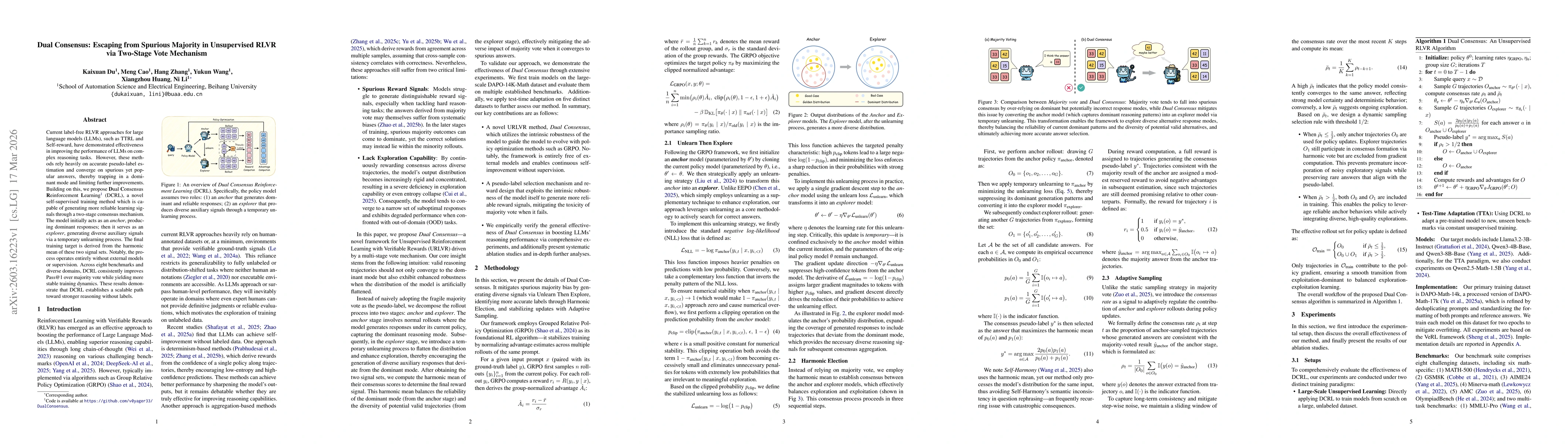 Thumbnail for Dual Consensus: Escaping from Spurious Majority in Unsupervised RLVR via Two-Stage Vote Mechanism