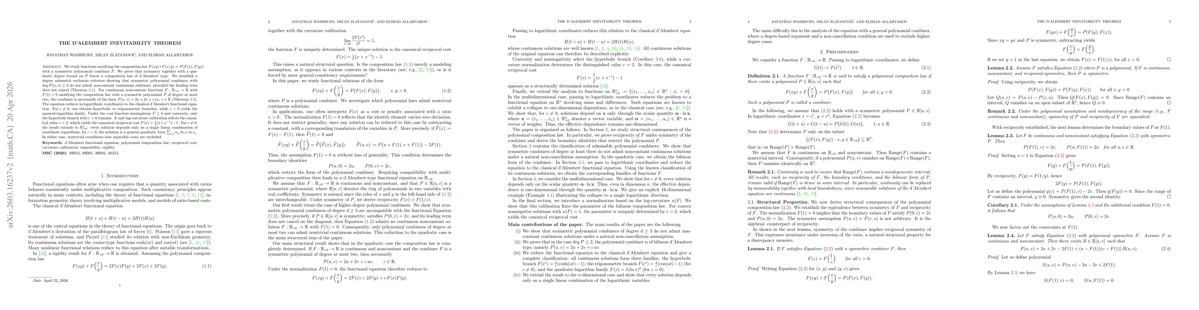 Thumbnail for The d'Alembert Inevitability Theorem