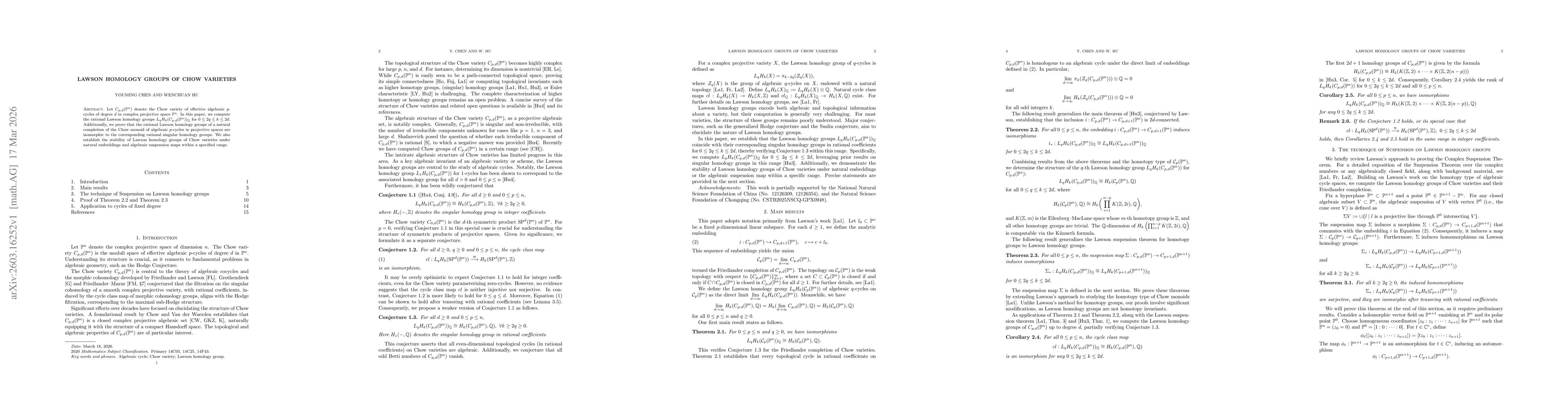 Thumbnail for Lawson homology groups of Chow varieties