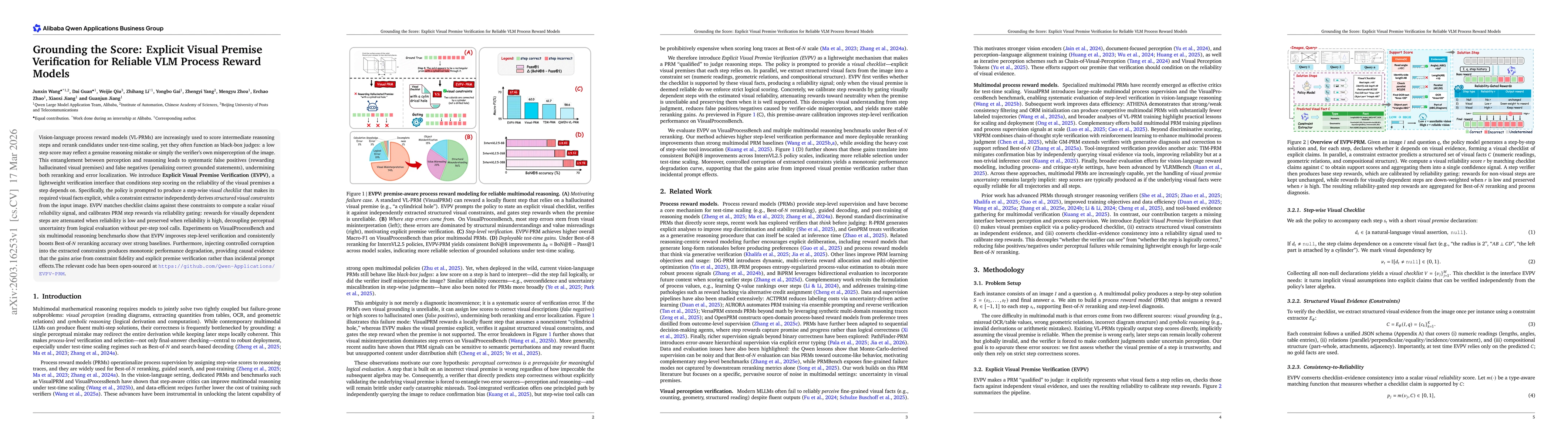 Thumbnail for Grounding the Score: Explicit Visual Premise Verification for Reliable Vision-Language Process Reward Models