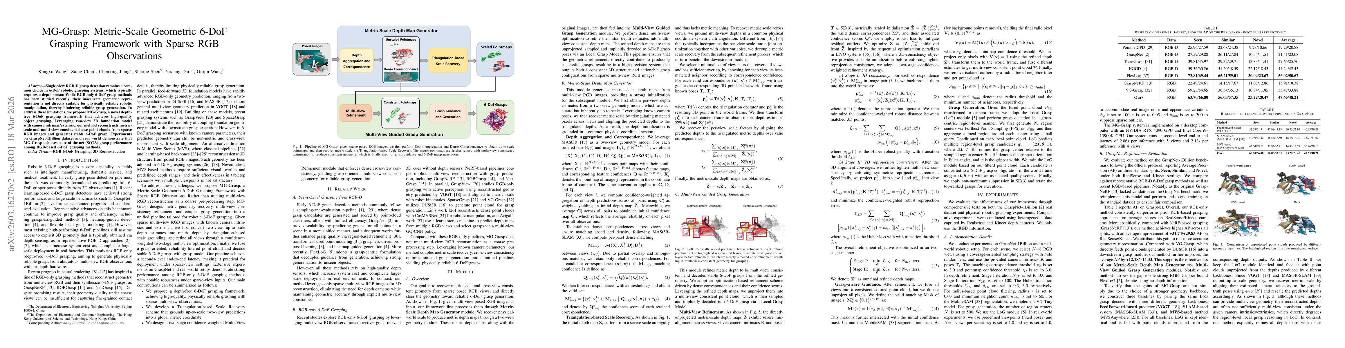 Thumbnail for MG-Grasp: Metric-Scale Geometric 6-DoF Grasping Framework with Sparse RGB Observations