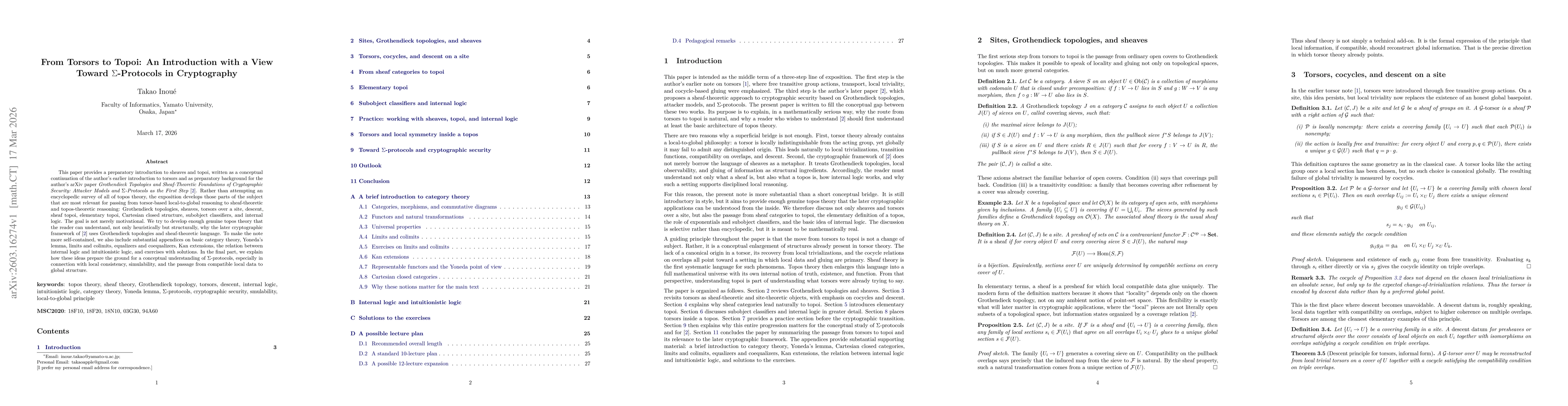 Thumbnail for From Torsors to Topoi: An Introduction with a View Toward $Σ$-Protocols in Cryptography