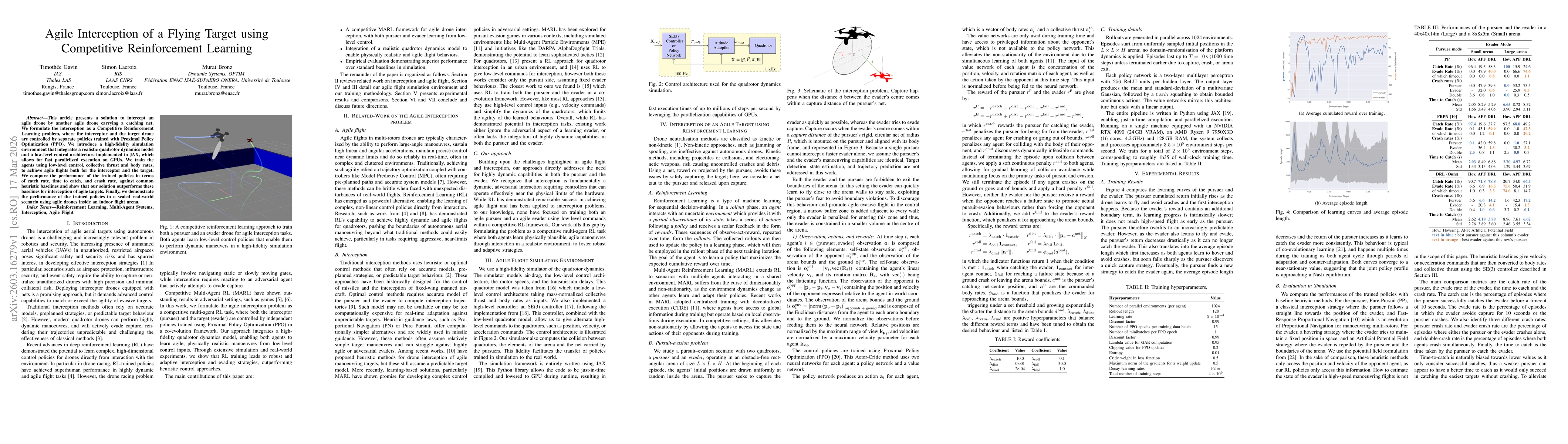 Thumbnail for Agile Interception of a Flying Target using Competitive Reinforcement Learning