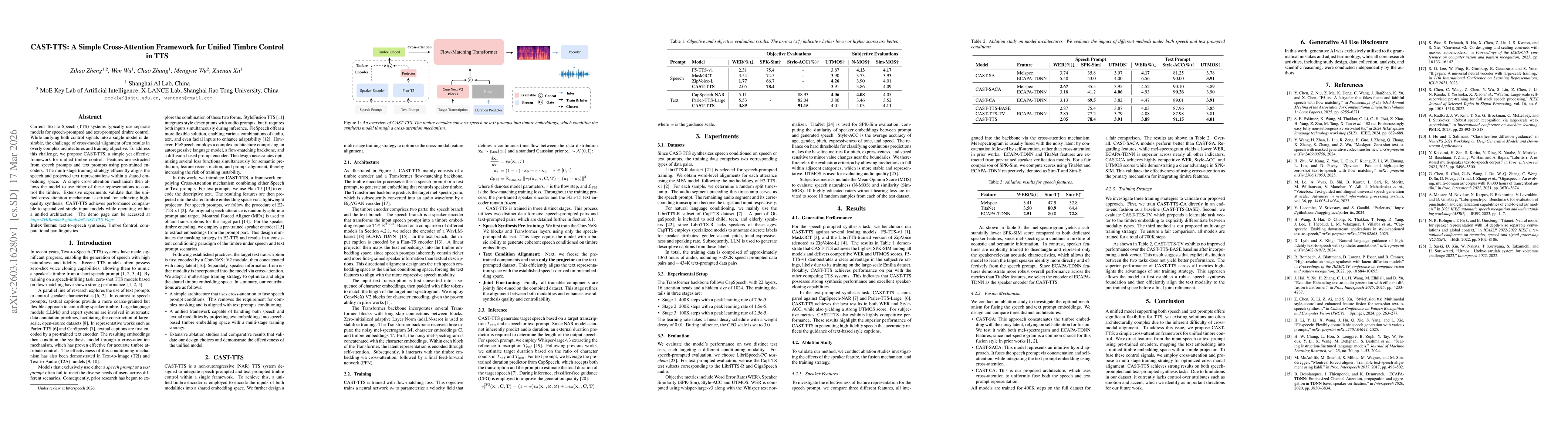 Thumbnail for CAST-TTS: A Simple Cross-Attention Framework for Unified Timbre Control in TTS