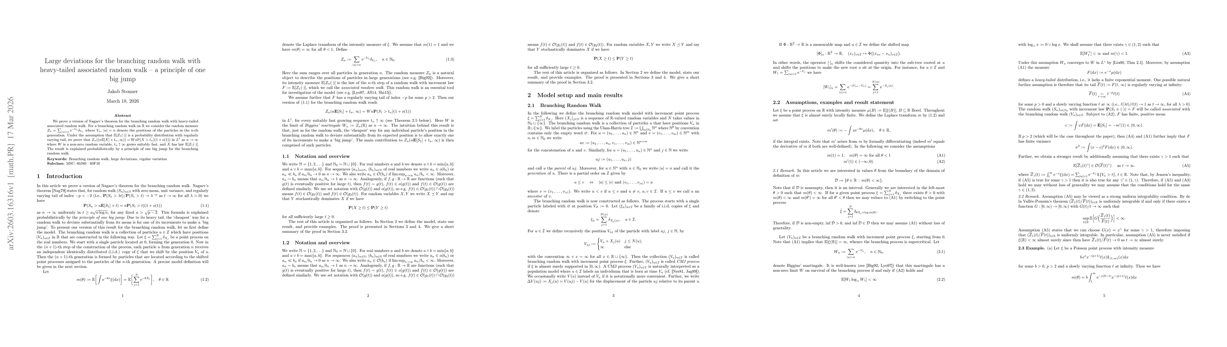 Thumbnail for Large deviations for the branching random walk with heavy-tailed associated random walk - a principle of one big jump