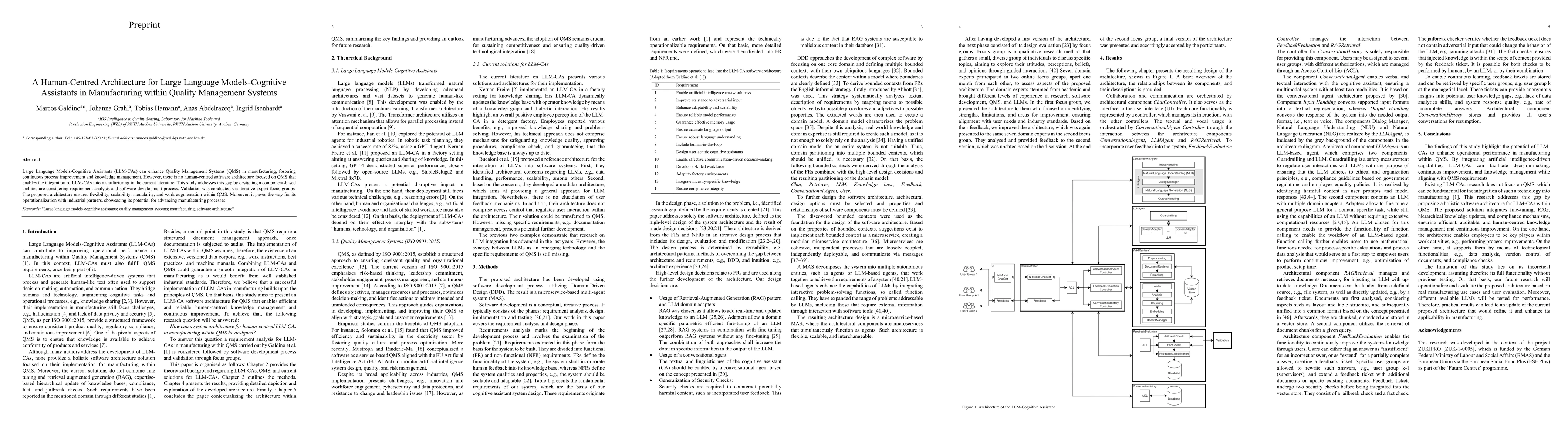 Thumbnail for A Human-Centred Architecture for Large Language Models-Cognitive Assistants in Manufacturing within Quality Management Systems