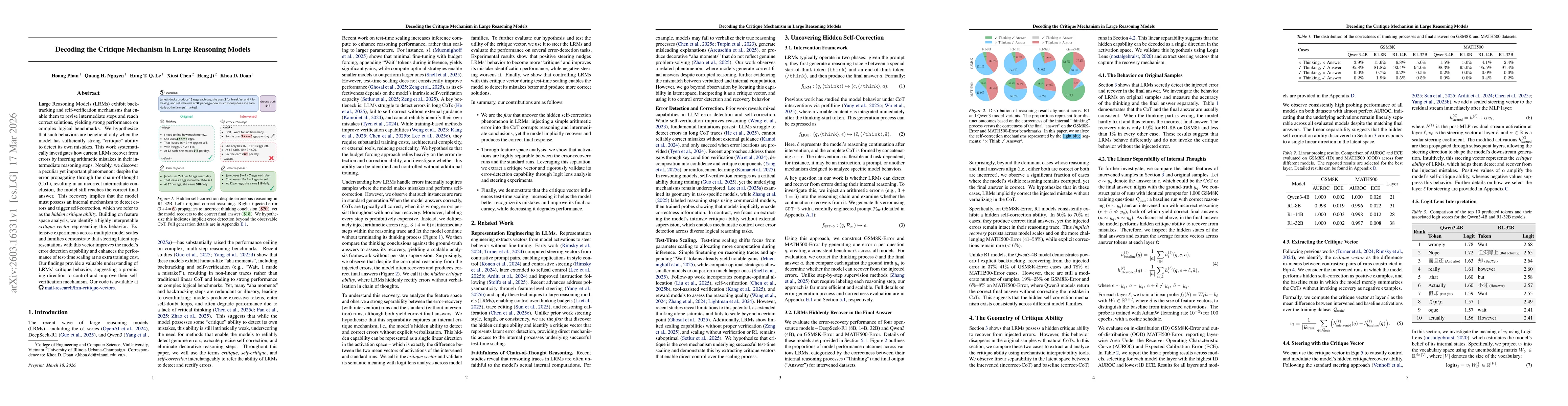 Thumbnail for Decoding the Critique Mechanism in Large Reasoning Models