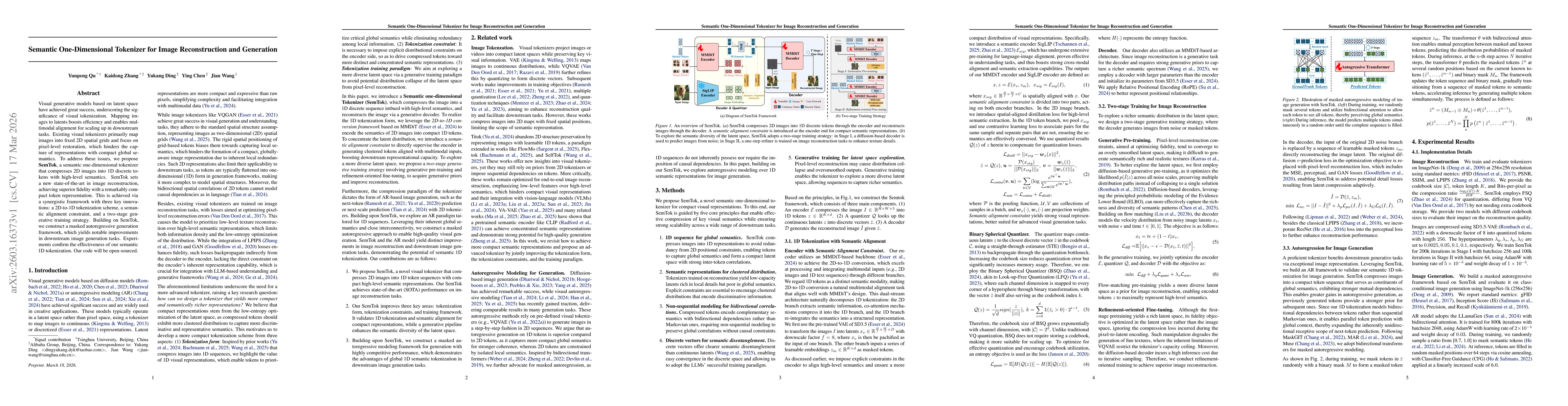 Thumbnail for Semantic One-Dimensional Tokenizer for Image Reconstruction and Generation