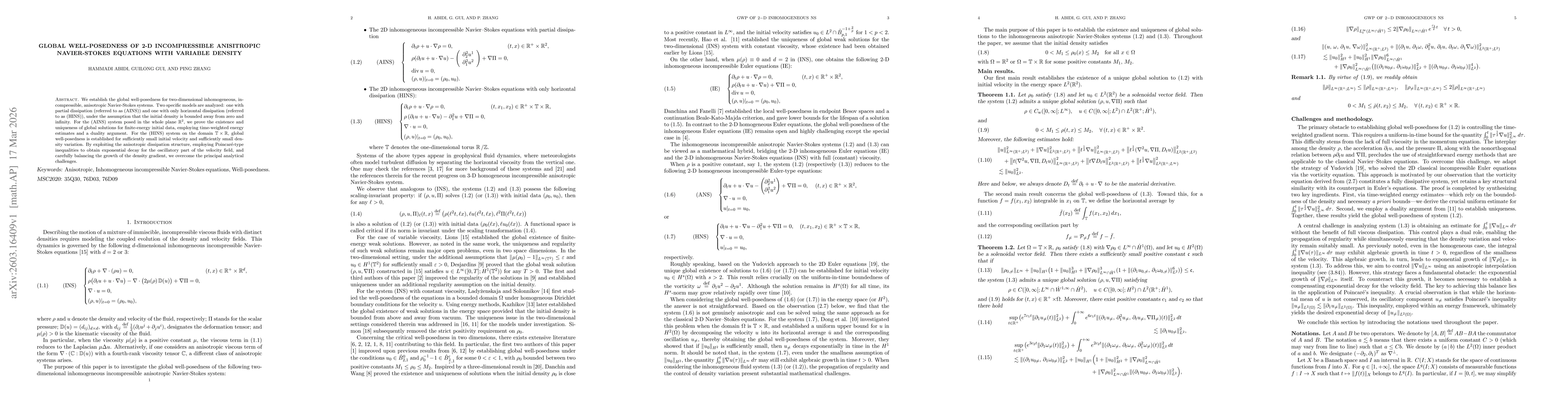 Thumbnail for Global well-posedness of 2-D incompressible anisitropic Navier-Stokes equations with variable density