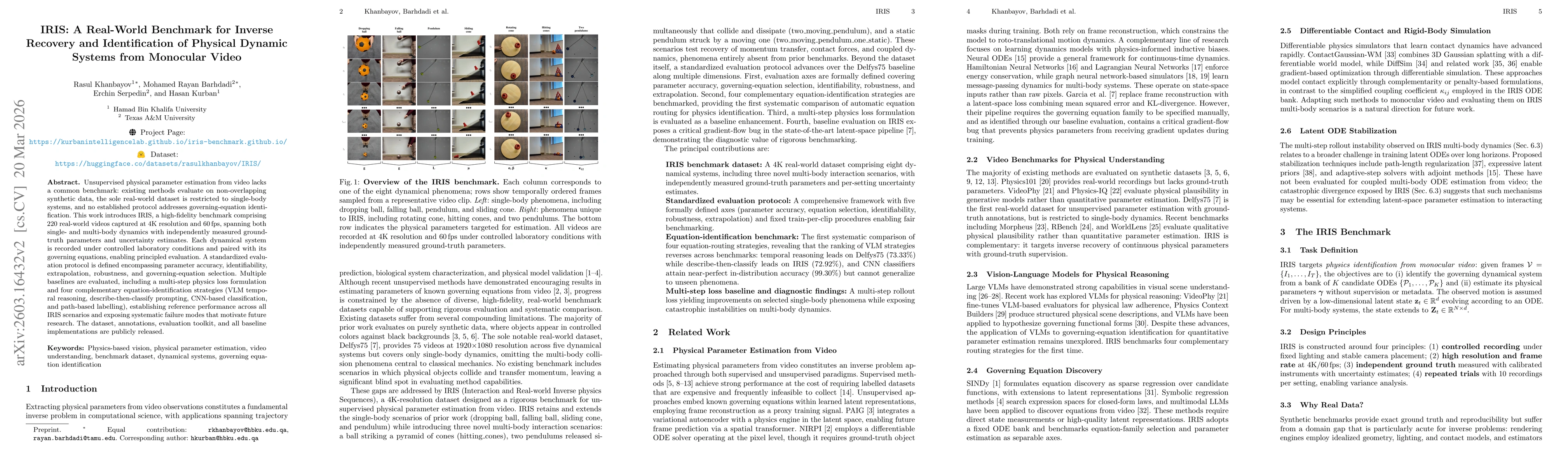 Thumbnail for IRIS: A Real-World Benchmark for Inverse Recovery and Identification of Physical Dynamic Systems from Monocular Video