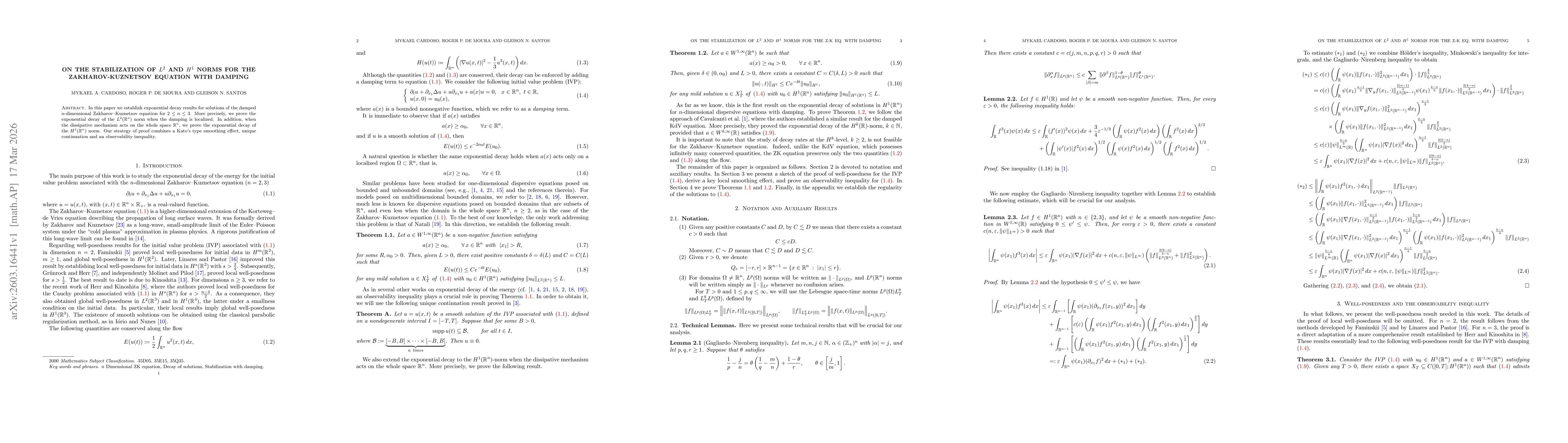 Thumbnail for On the stabilization of $L^2$ and $H^1$ norms for the Zakharov-Kuznetsov equation with damping