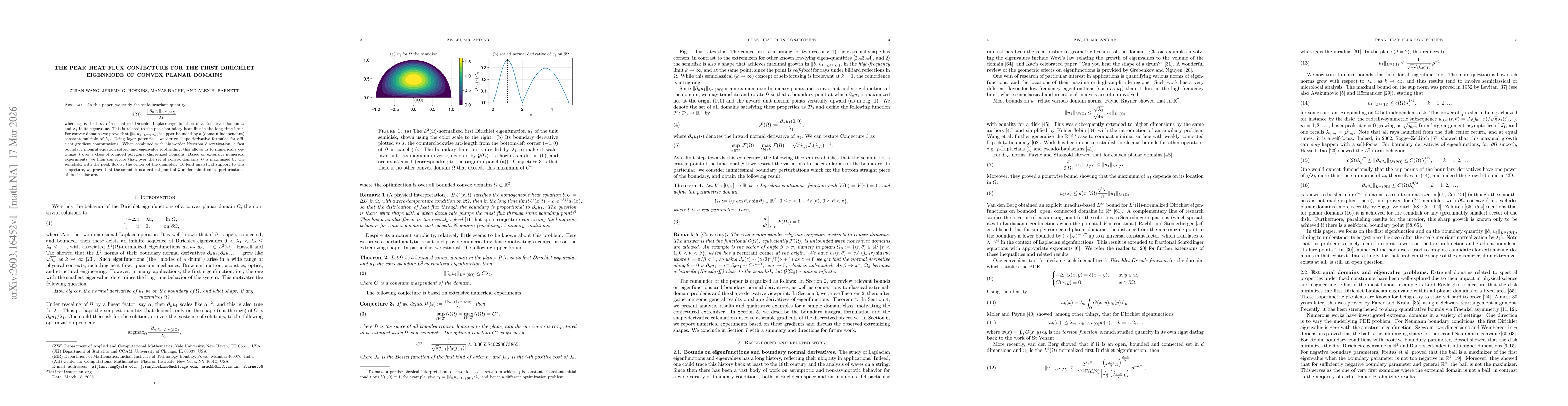 Thumbnail for The peak heat flux conjecture for the first Dirichlet eigenmode of convex planar domains