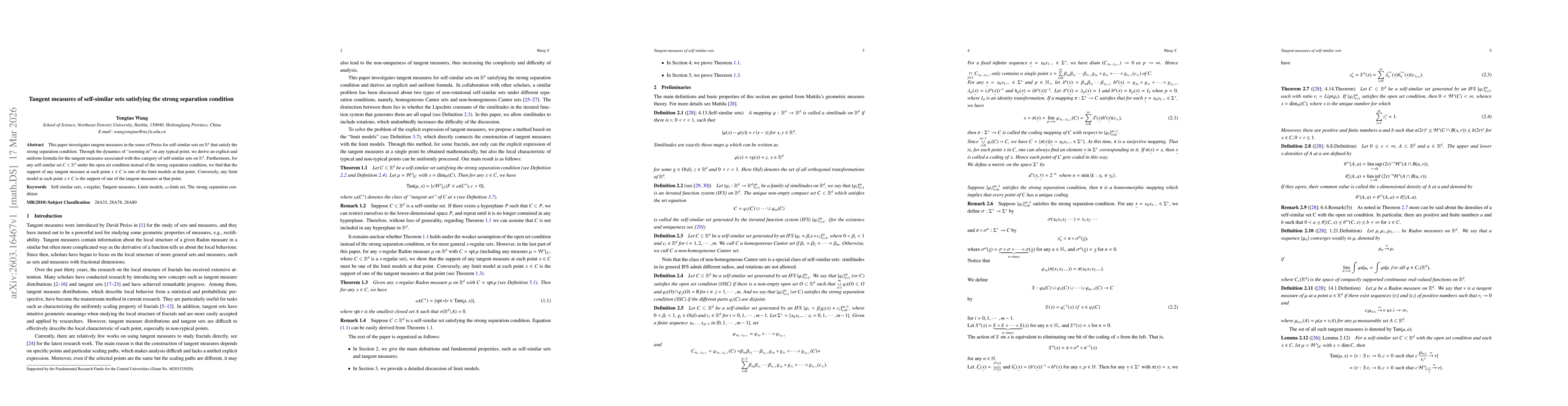 Thumbnail for Tangent measures of self-similar sets satisfying the strong separation condition