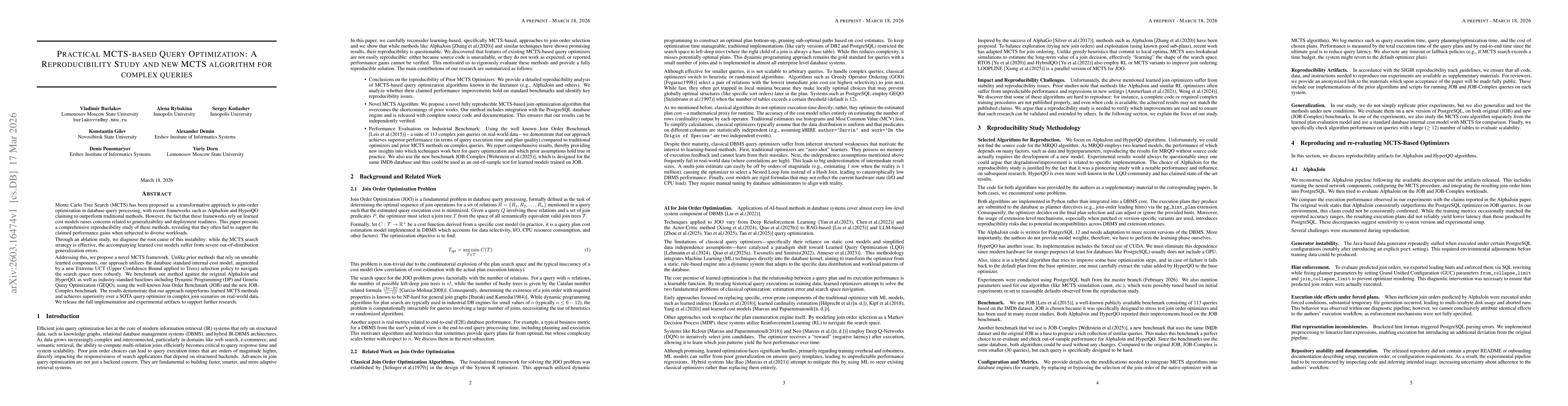 Thumbnail for Practical MCTS-based Query Optimization: A Reproducibility Study and new MCTS algorithm for complex queries