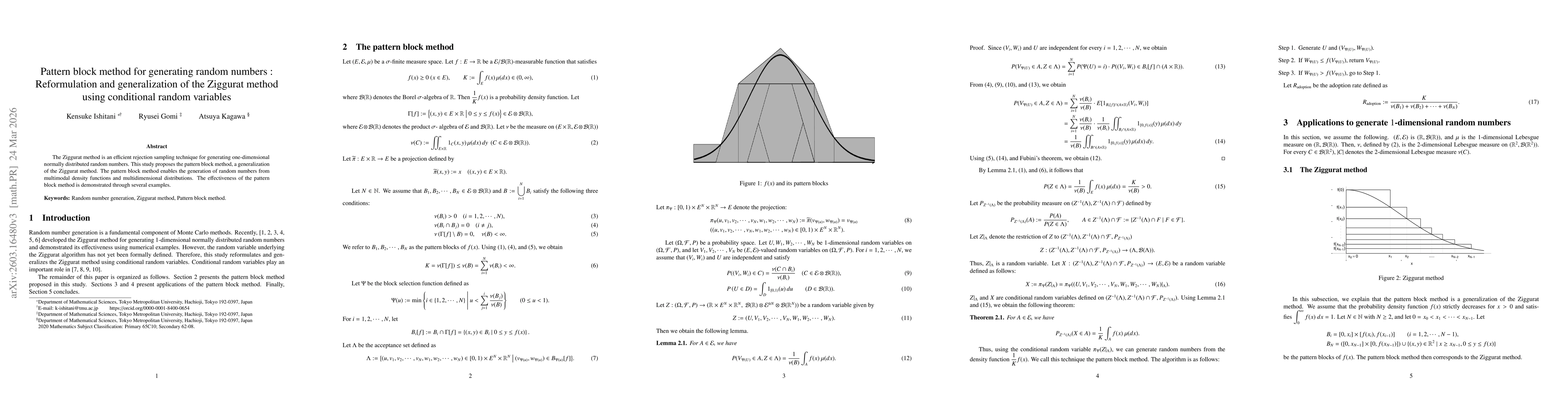 Thumbnail for The pattern block method for generating random numbers : Reformulation and generalization of the Ziggurat method using conditional random variables