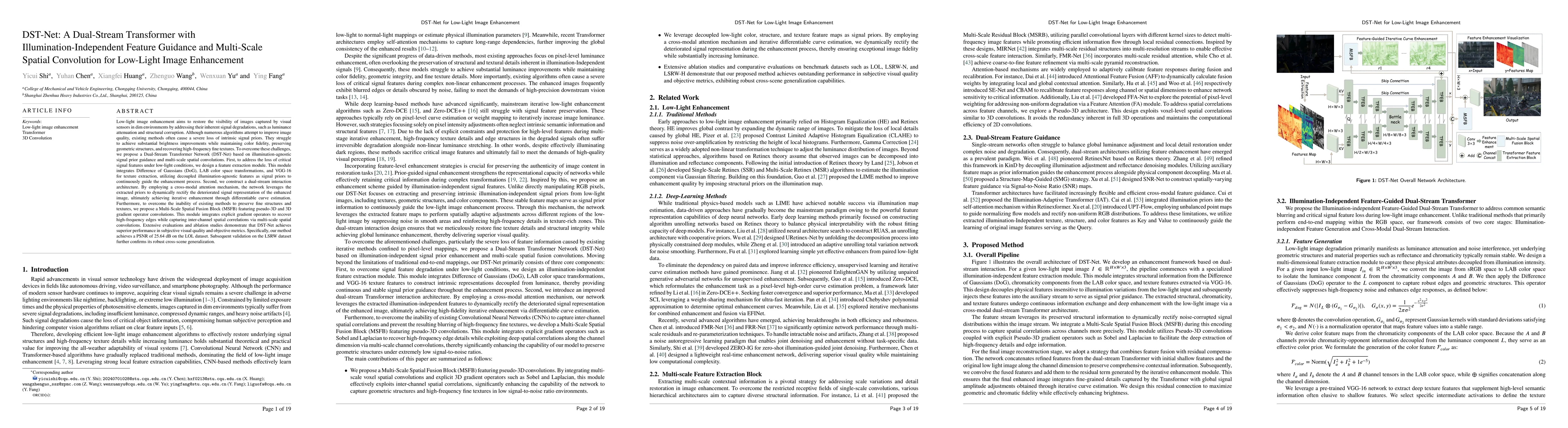 Thumbnail for DST-Net: A Dual-Stream Transformer with Illumination-Independent Feature Guidance and Multi-Scale Spatial Convolution for Low-Light Image Enhancement