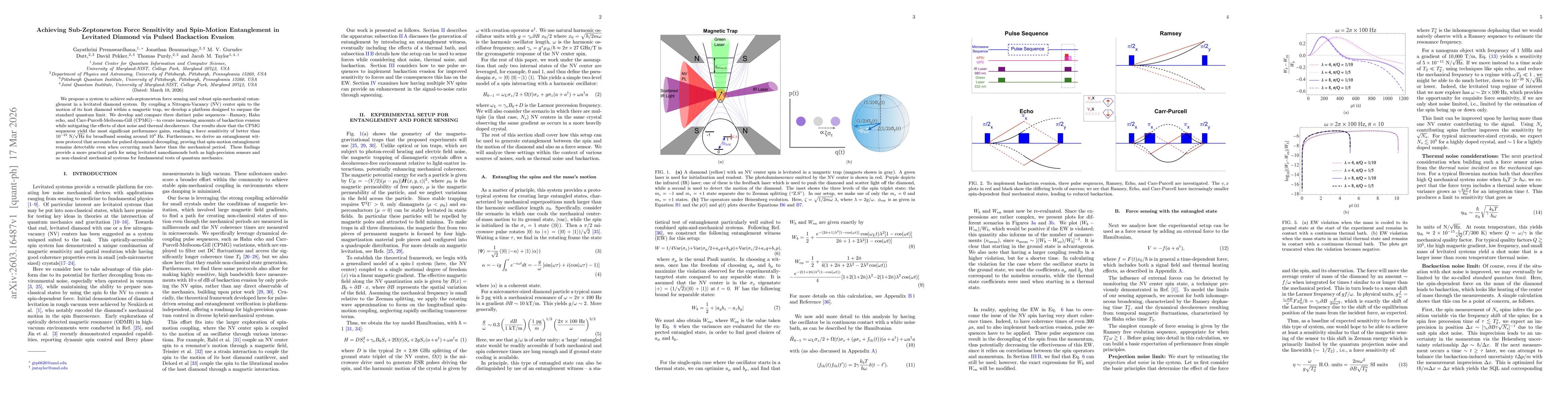 Thumbnail for Achieving Sub-Zeptonewton Force Sensitivity and Spin-Motion Entanglement in Levitated Diamond via Pulsed Backaction Evasion