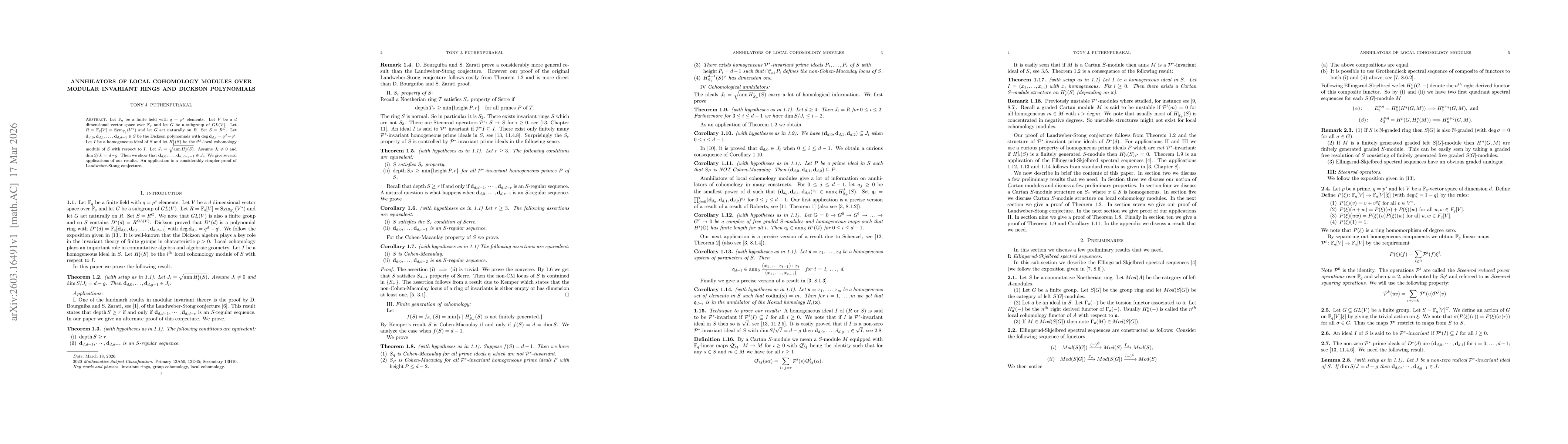 Thumbnail for Annhilators of local cohomology modules over modular invariant rings and Dickson polynomials