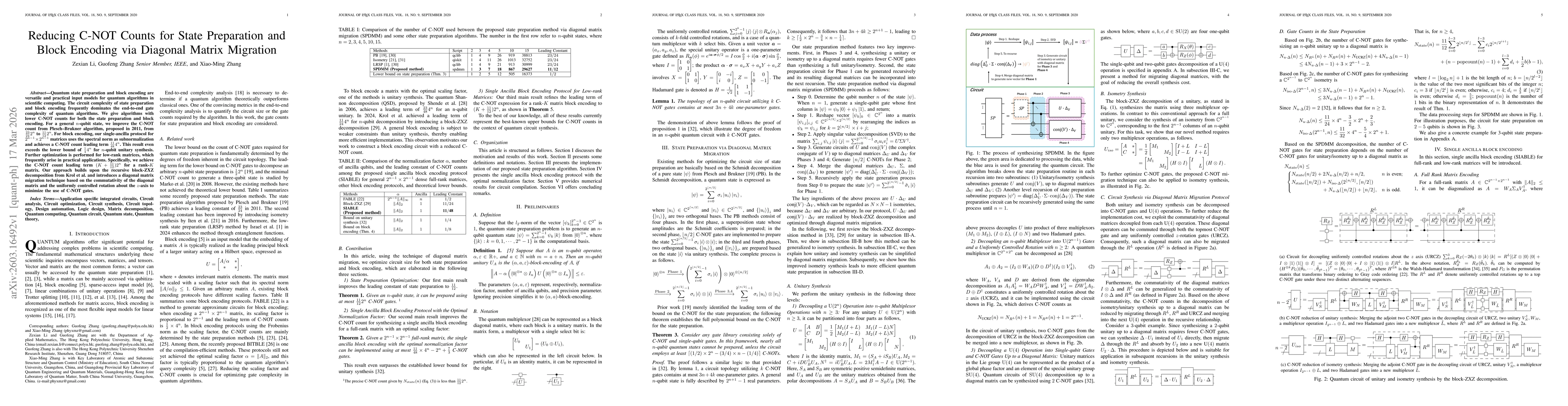 Thumbnail for Reducing C-NOT Counts for State Preparation and Block Encoding via Diagonal Matrix Migration