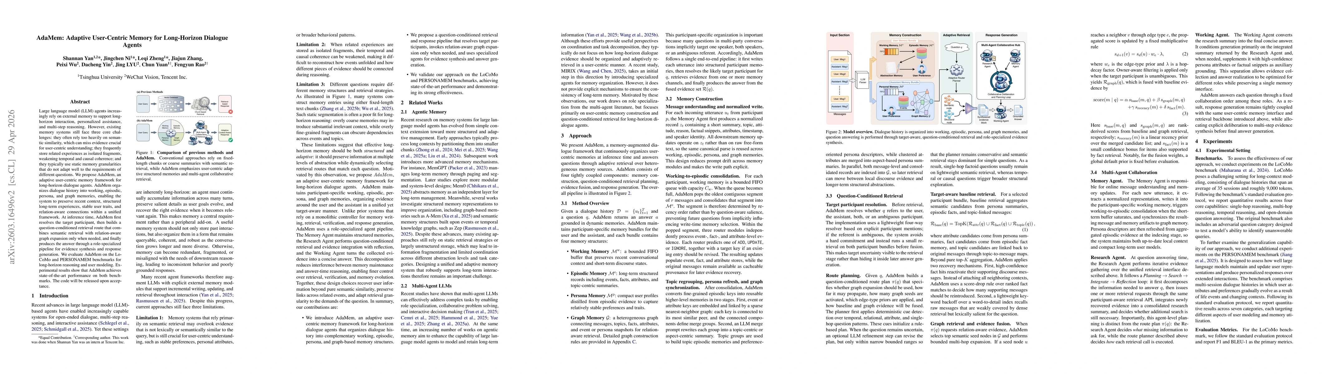 Thumbnail for AdaMem: Adaptive User-Centric Memory for Long-Horizon Dialogue Agents