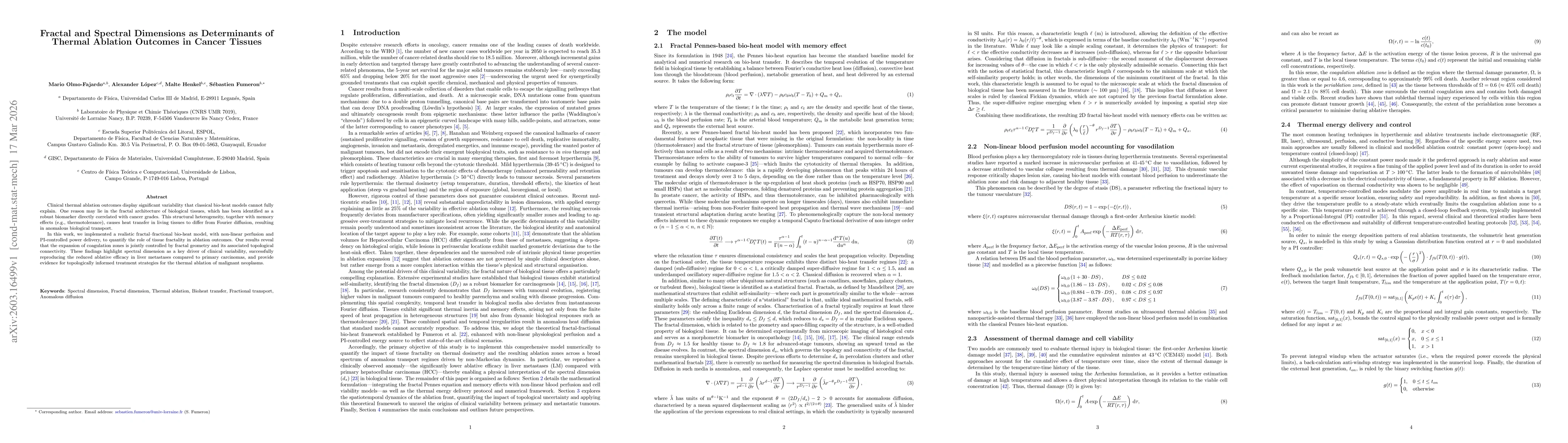Thumbnail for Fractal and Spectral Dimensions as Determinants of Thermal Ablation Outcomes in Cancer Tissues
